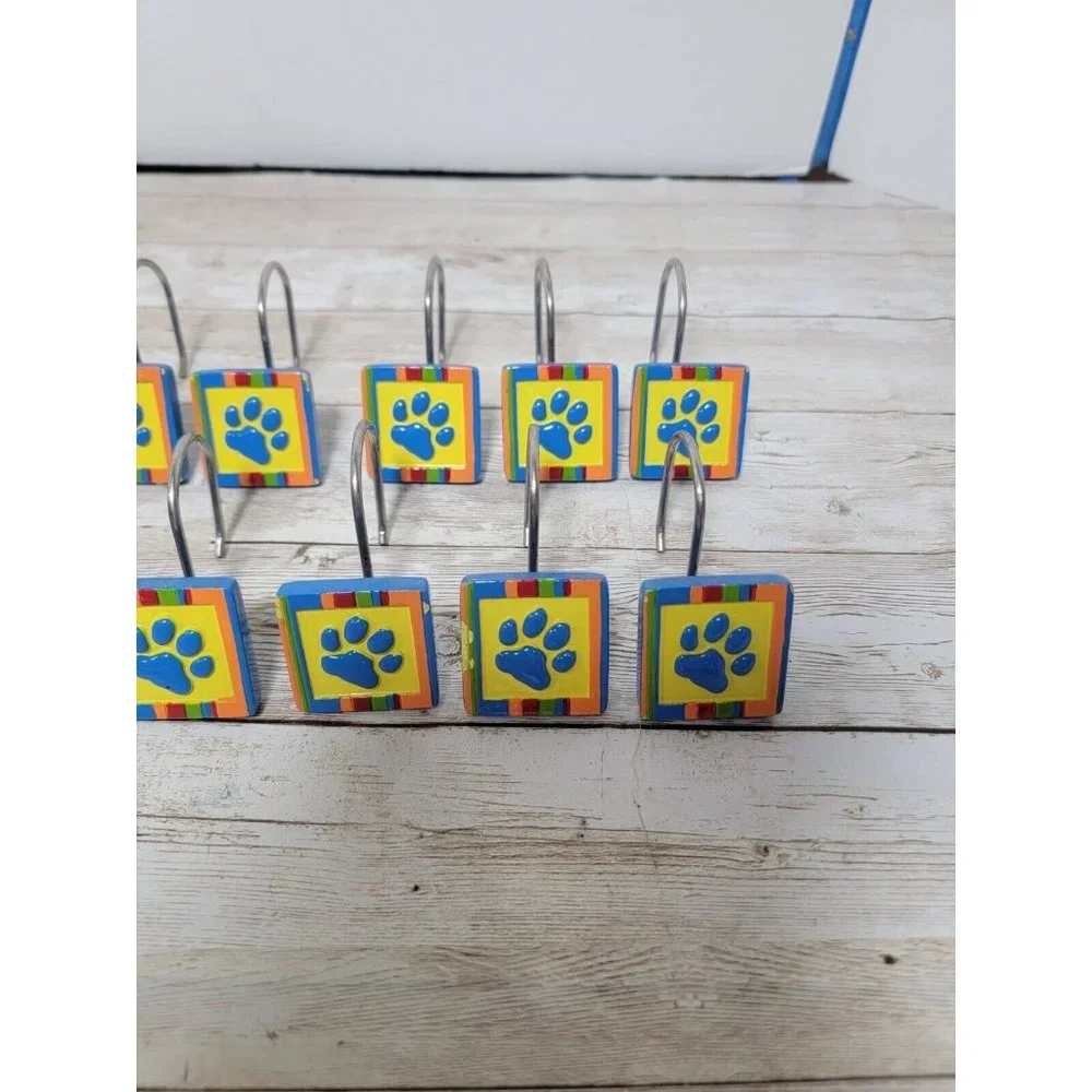 Blue Clue's Colorful Paw Print Shower Curtain Hooks w/‎ RIngs Paw Print 12 Count